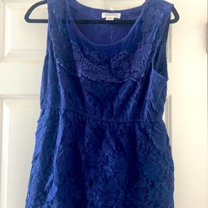 Motherhood maternity- Lace Work/Dress tank top. Navy Blue- Large -EUC